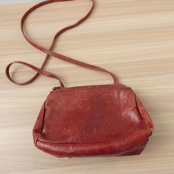 Brown Boho Leather Crossbody Medium Expandable Fold‎ Pebbled MADE NYC Arza $265 - Picture 5 of 16